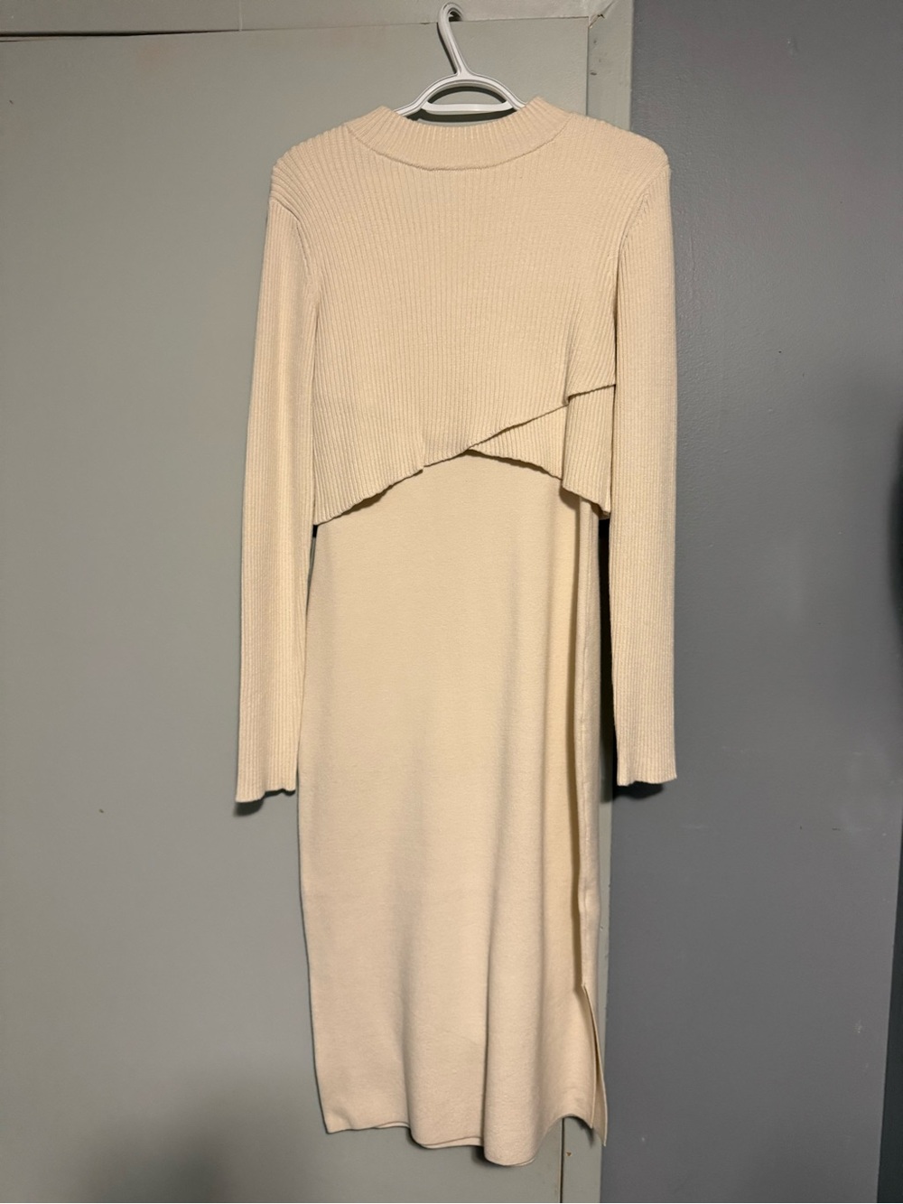 Joie Cream Layered Knit Long Sleeve Dress